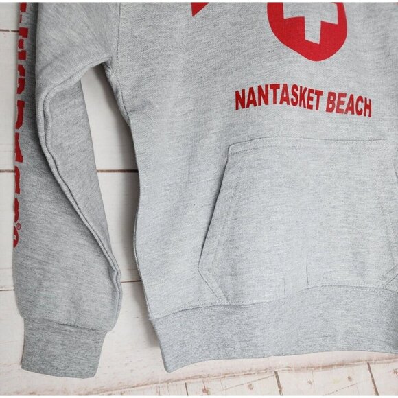Lifeguard Nantasket Beach Embroidered Silver Red Letters Boys Cotton Poly Hoodie - Picture 14 of 16